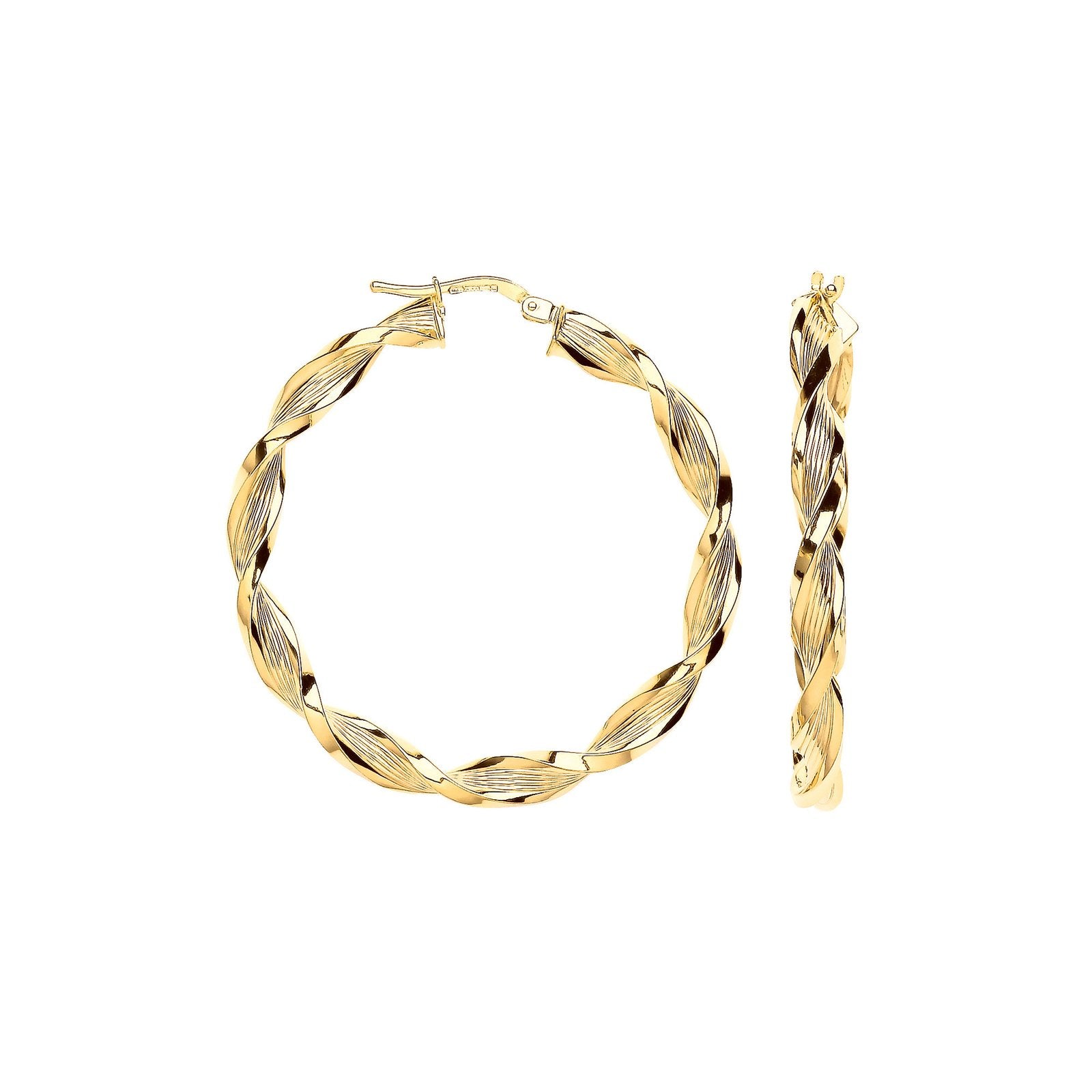 Yellow Gold 39mm Ribbed Twist Hoop Earrings - Fine Ring - Certified Authentic - Swiss Made – Luxury Jewellery by Imper